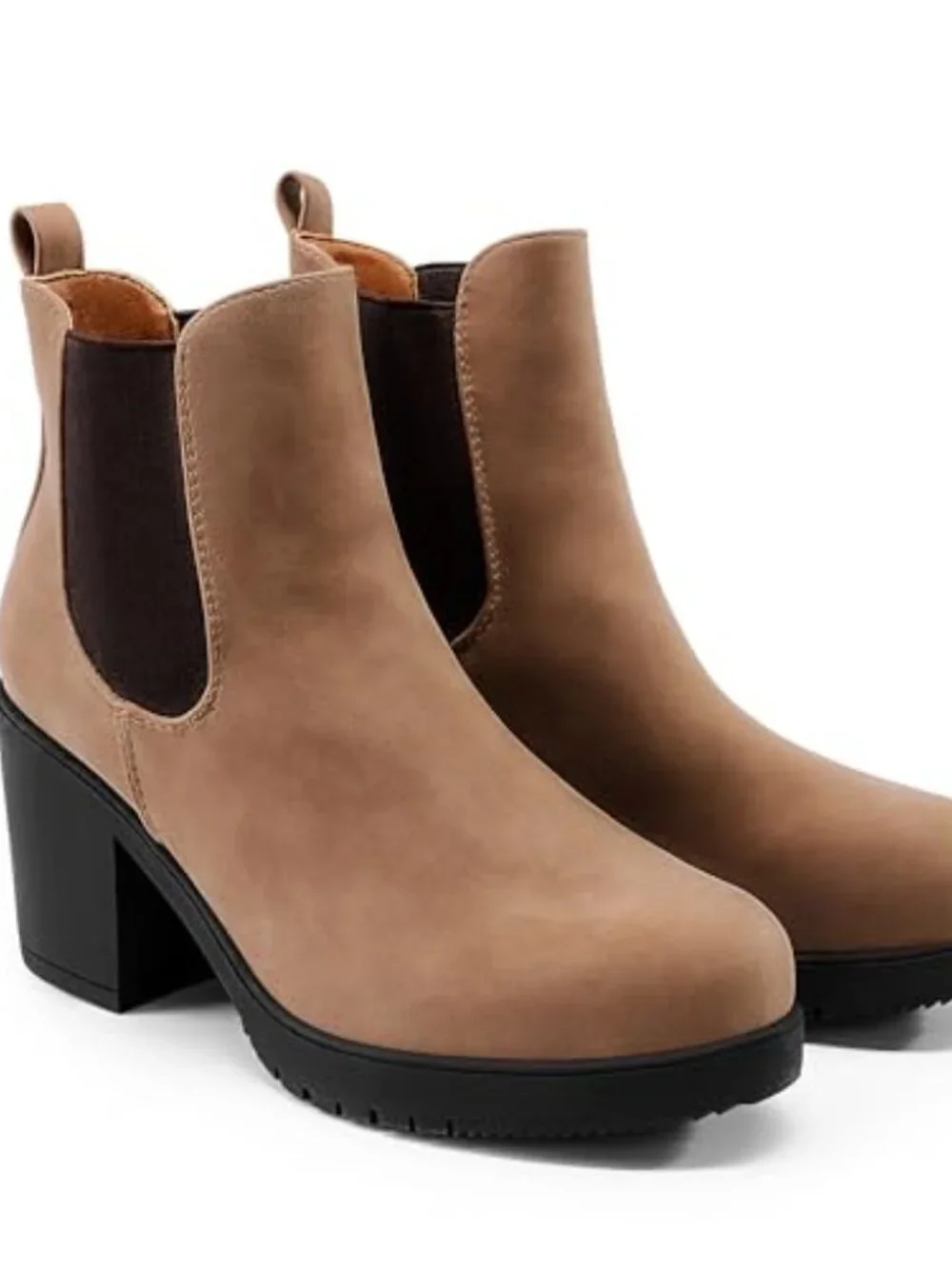 Women's High Chunky Heel Chelsea Ankle Boots Slip On Elastic Fall Heeled
